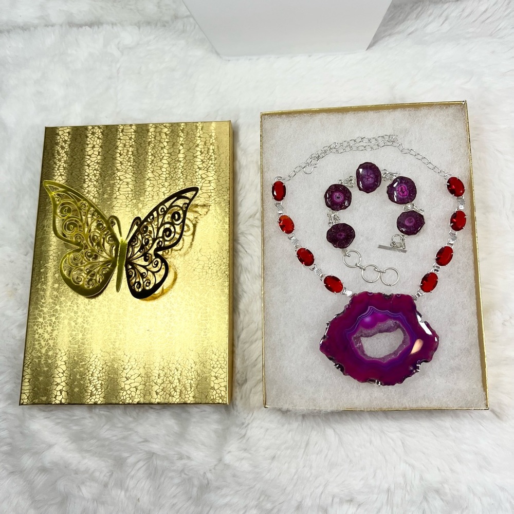 Pink Purple Solar Quartz Garnet Large Gemstone Necklace ONLY w/ Natural Cracking - Picture 4 of 11